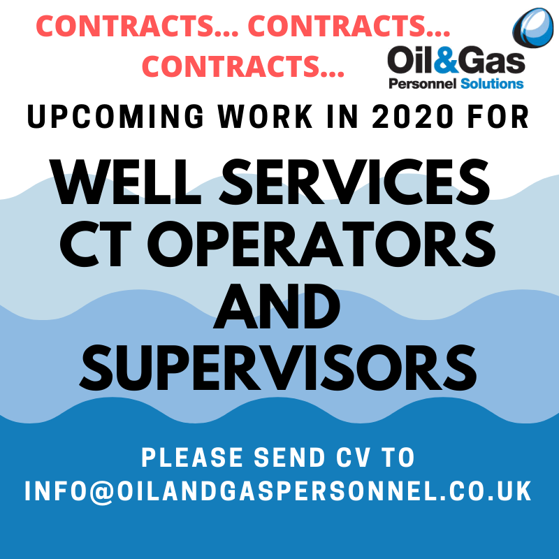 L👀K! Well Services CT Personnel required for contract work in 2020.

Please submit your CV via bit.ly/CV-to-Oil-and-…  

If the above link isn't working you can also email to info@oilandgaspersonnel.co.uk