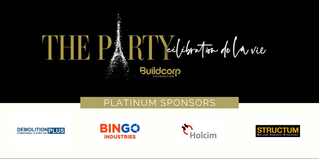 BuildcorpFn's tweet photo. 1⃣1⃣ days to go &amp; 4 more Platinum Sponsors to thank!
'The Party 2020' fundraiser has our largest number of sponsors to date. This helps every cent raised go directly to support #MentalHealth
Thanks Demolition Plus @BINGOindustries Holcim &amp; Structum #TheFrenchParty #BuildcorpGives https://t.co/N9cfEjBHTA