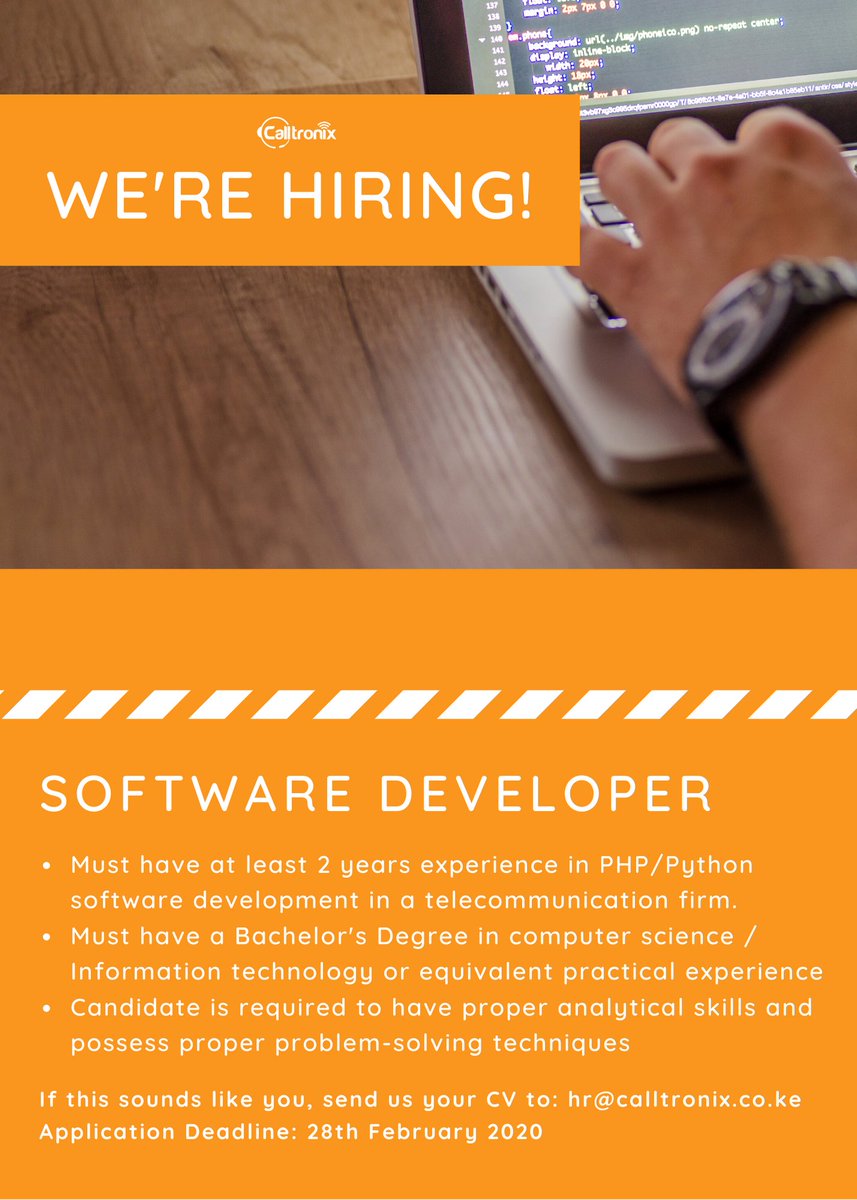 calltronix's tweet photo. We are looking for a software developer we'll vast in PHP/Python #ikokazike #wapikazi https://t.co/3TavPtbiNe