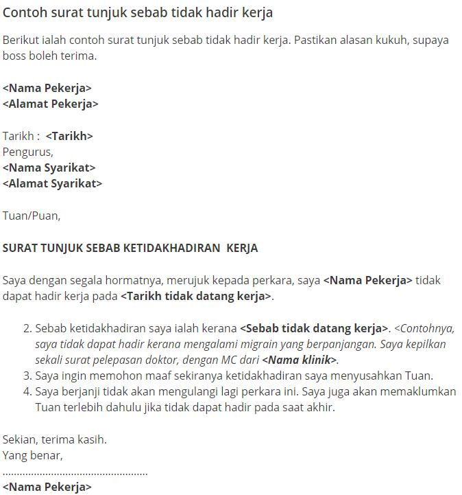 Contoh Surat Penjelasan Tidak Hadir Kerja Contoh Surat Tunjuk Sebab