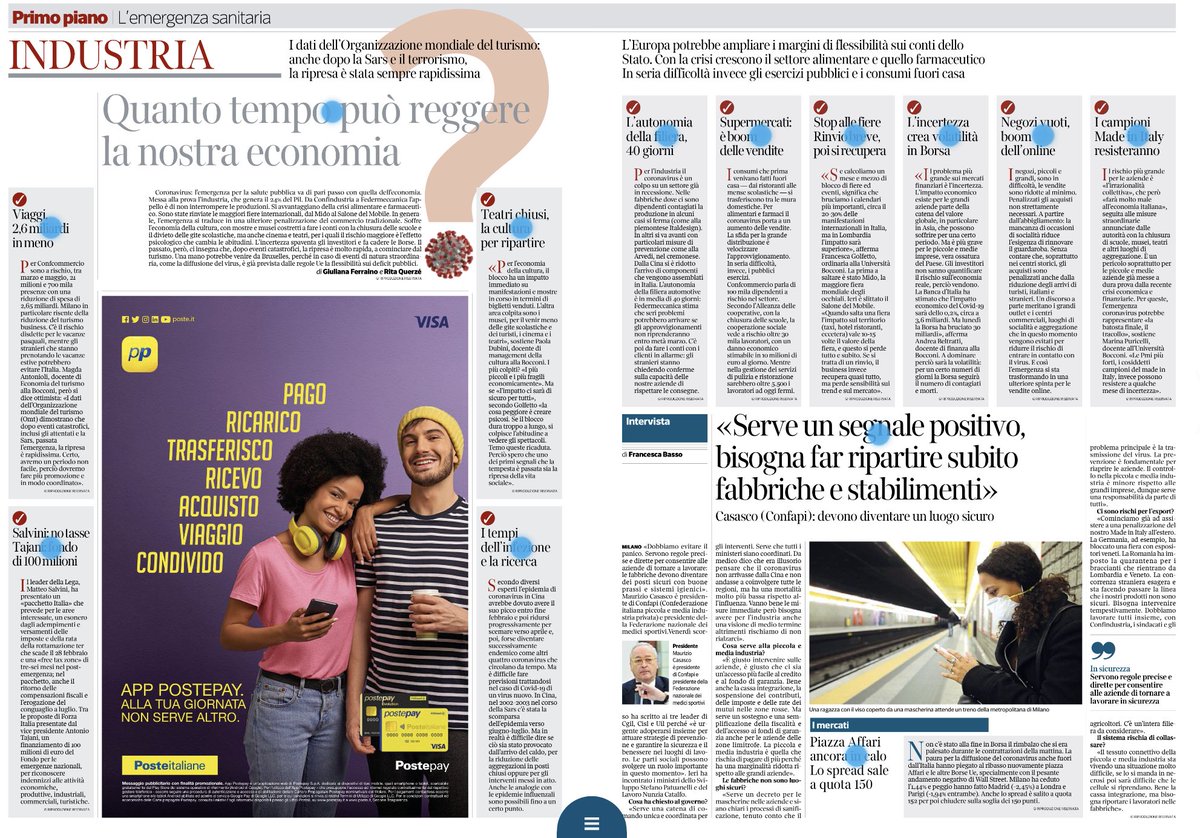 Quanto tempo può reggere la nostra economia? Un mese al massimo. Clienti stranieri cancellano viaggi, non ci ricevono se offriamo di andare noi, montatori all’estero vengono rimandati a casa 😖 se la situazione persiste cambieranno fornitore e per noi sarà il disastro assoluto 😢