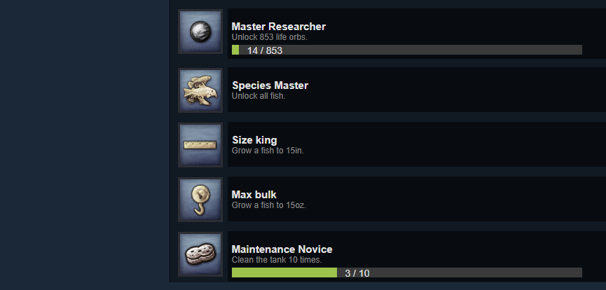 Fish_Simulator's tweet image. Almost finished with the first batch of achievements, few more tweaks with the progress stats and they'll be ready to go.

Second batch will be close behind.

Grab a copy:
store.steampowered.com/app/1014110

 #madewithunity #unity3d #indiedev #indiegame #gamedev