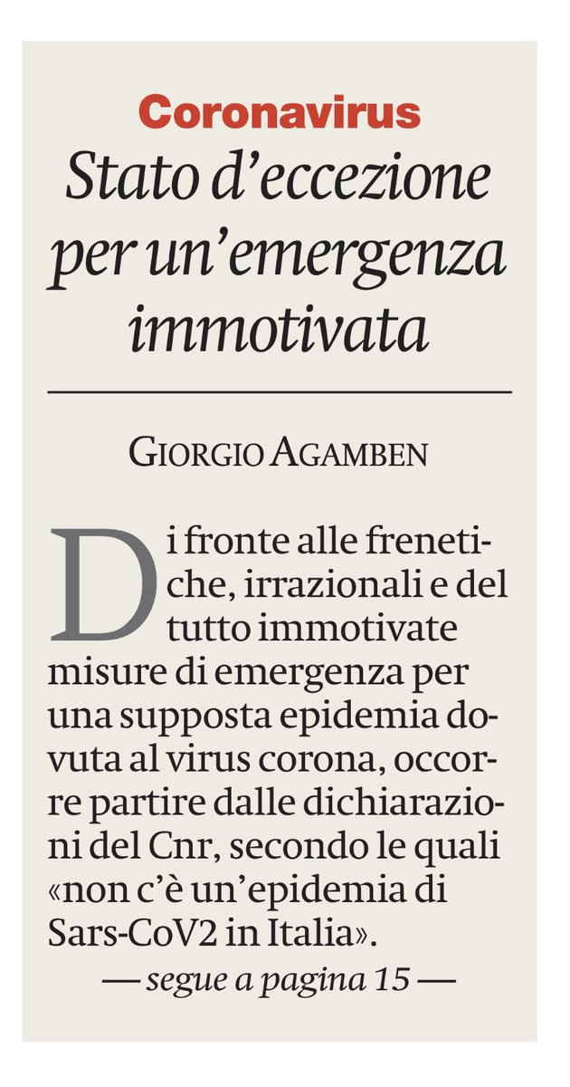 Franco Maria Fontana On Twitter Lo Stato D Eccezione Provocato Da Un Emergenza Immotivata L Allarme Per La Democrazia E Lanciato Da Giorgio Agamben Forse Il Filosofo Italiano Vivente Piu Studiato Nel Mondo Che Da