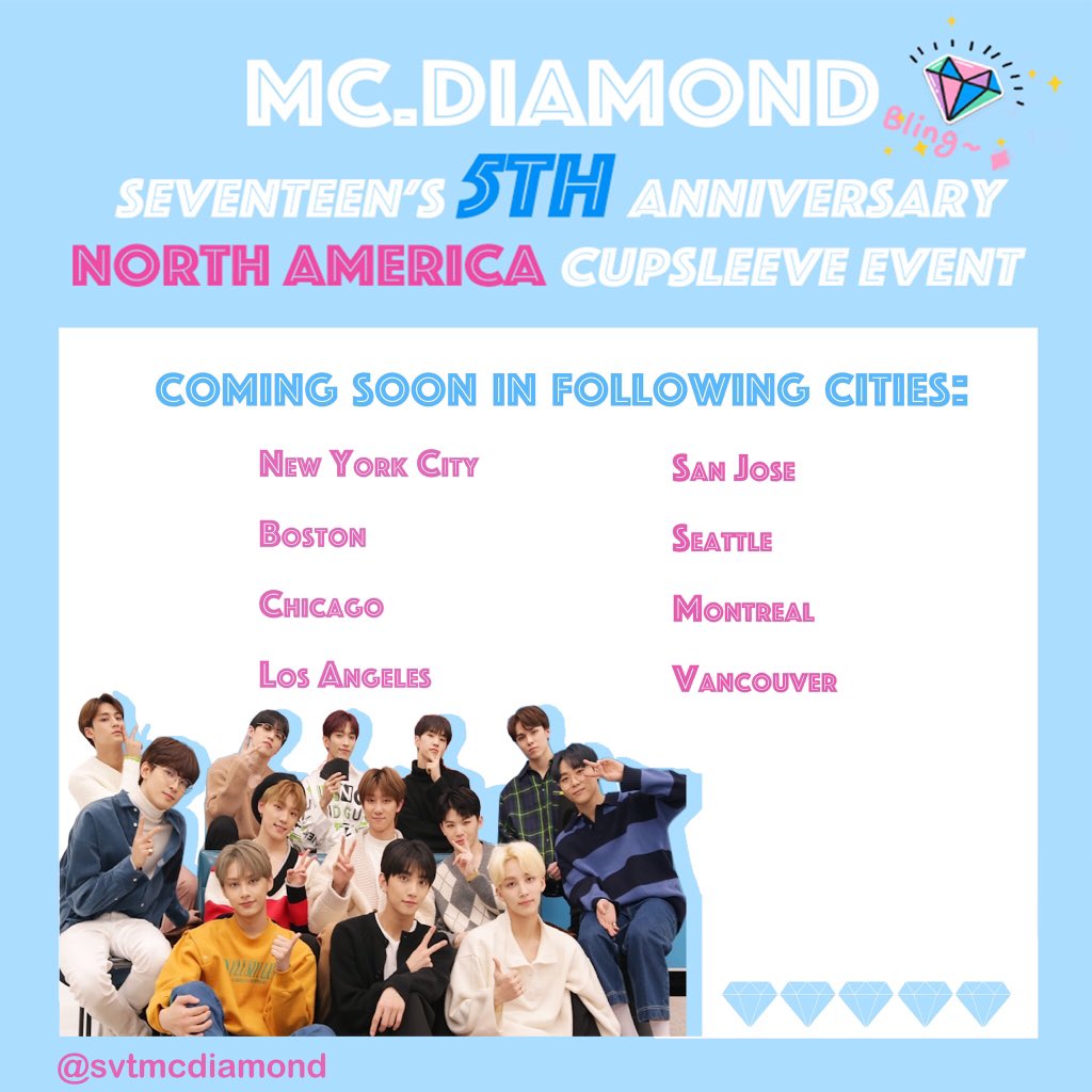 svtmcdiamond's tweet photo. SEVENTEEN’s 5th Anniversary North America Cupsleeve Event!
We have basic sets and special sets.
Special sets availability varies based on locations.
┌
   Basic require: Follow and RT
                                                    ┘
More information see the poster below. https://t.co/tE4UpcOUAH