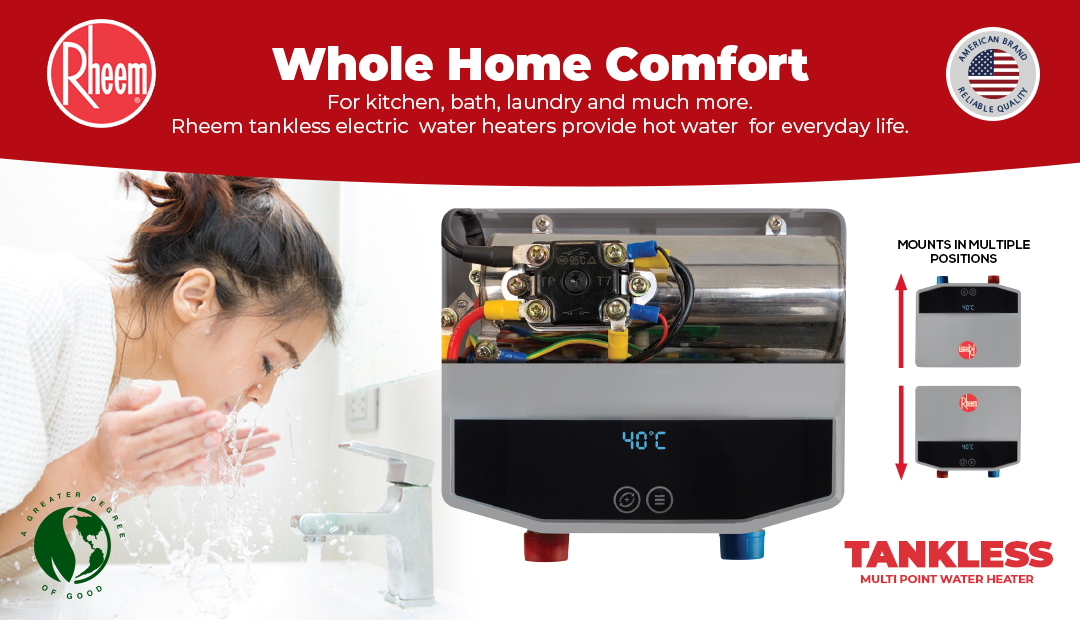 TamsonsEnt's tweet photo. The new RTEC instant electric water heater gives your home a sleek modern looks as well as the Comfort, Safety and Peace of Mind your family deserves.

#Rheem #tankless #waterheater #multipoint #electric https://t.co/51RjL62SFF