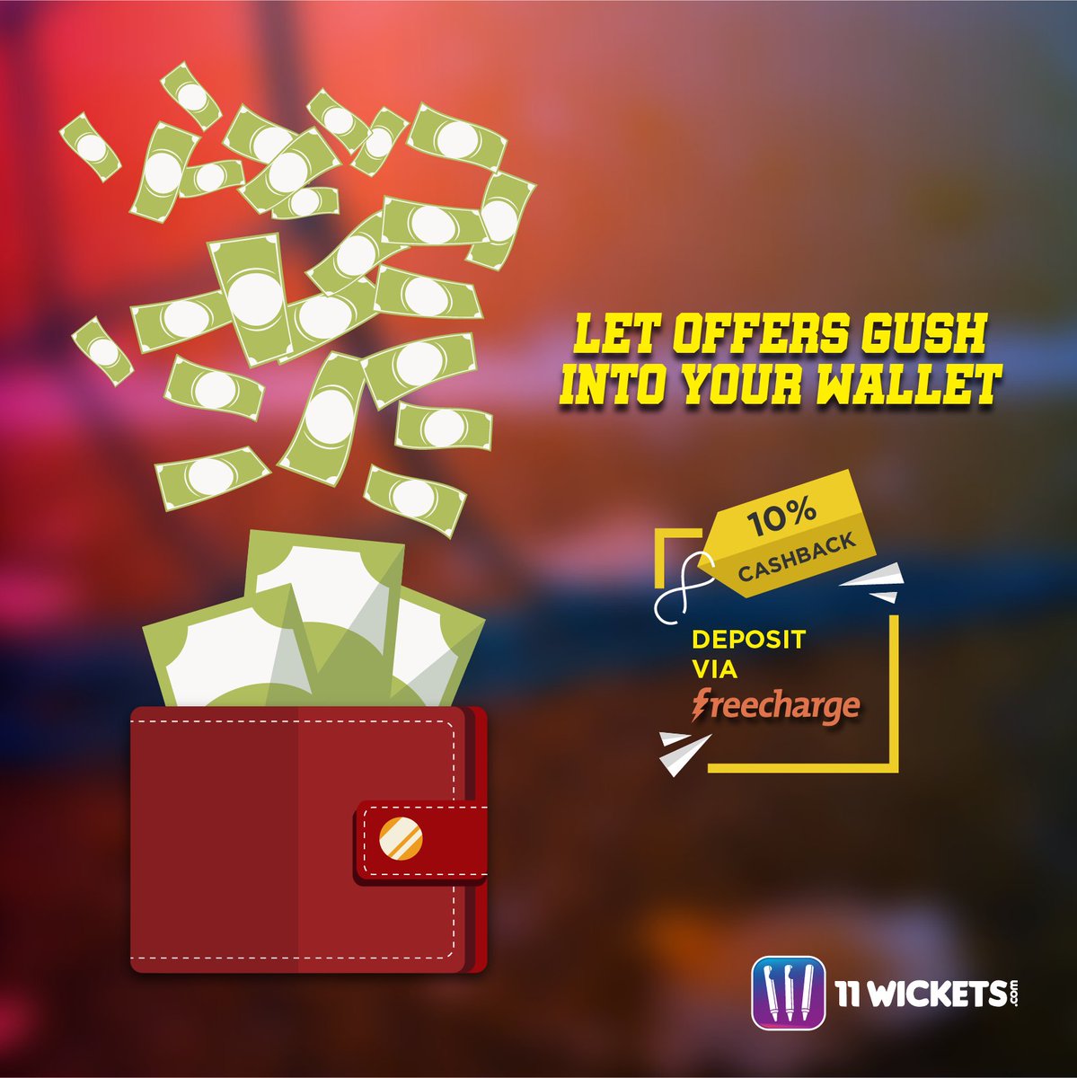 11_wickets's tweet photo. Let the money flow! Deposit via Freecharge &amp; get 10% cashback upto ₹50 at 11Wickets.
Offer valid till 29th February. T&amp;C applied
.
.
.
#11Wickets #cashback #offer #FreechargeOffer #FantasyBasketball #FantasyFootball #Offers https://t.co/m7AQiqHIAv