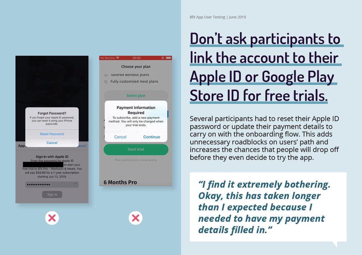 The very first impression of your product can determine whether people will stick with it or hit 'delete'. Expecting people to add their payment details for a free trial can leave them frustrated and discouraged.

Get research-based UX recommendations: bit.ly/37BQBFC