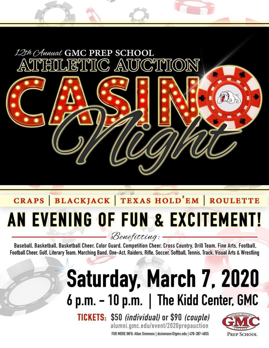 Purchase your tickets today for the 12th Annual GMC Prep School Athletic Auction and Casino Night on Saturday, March 7! Tickets are $50 for an individual and $90 for a couple: alumni.gmc.edu/event/2020prep…