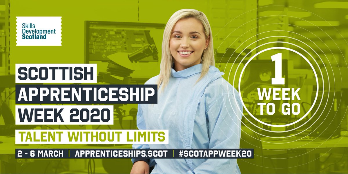 With less than 1⃣ week to go until #ScotAppWeek20...😱

Why not have a look at all of the currently registered events on our website, you may find some that take your fancy❗️

➡️ #TalentWithoutLimits

Registered events👇
apprenticeships.scot/scottish-appre…