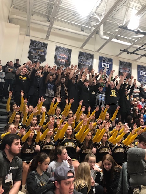 TJHSJaguars's tweet photo. Incredible "School Spirit" at last nights boys basketball game!  Bring the same energy tonight to our girls basketball game at Mt. Lebanon, 8 pm!  #WErTJ https://t.co/FqejQFzWpa