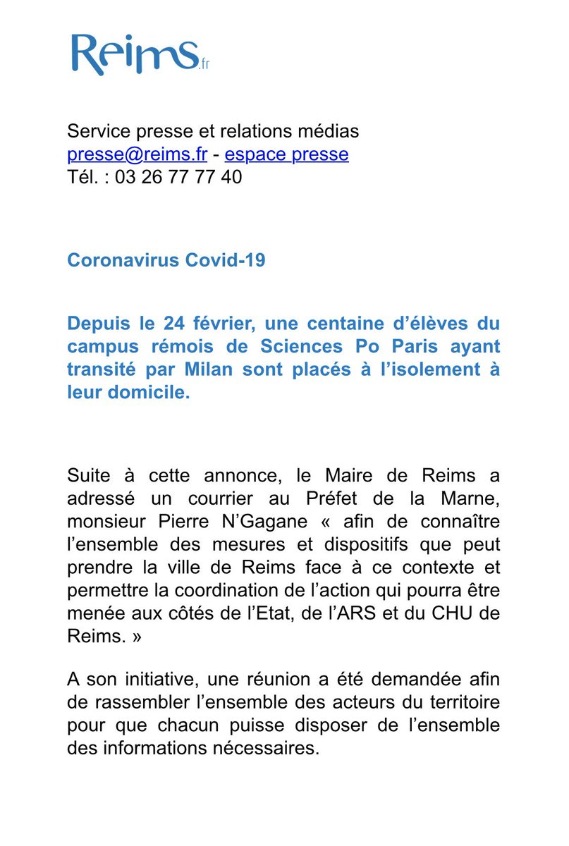 En ma qualité de maire de #Reims, et suite à l’annonce de ce matin, j’ai saisi le Préfet de la Marne afin qu’une réunion soit organisée avec l’ensemble des acteurs pour connaître l’ensemble des mesures que peut prendre la ville de Reims pour protéger ses habitants.