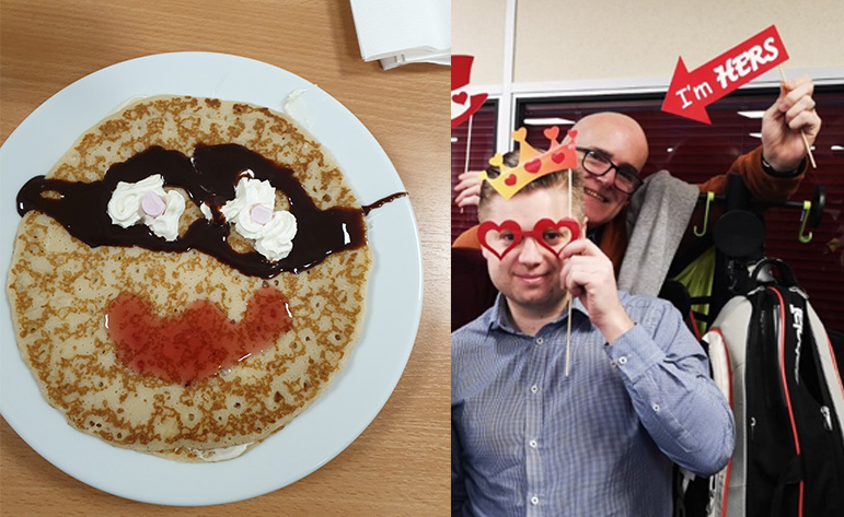 weareGSS's tweet photo. Here's Kav, the winner of yesterday's pancake decorating competition with his pancake and his muse. Great effort #PancakeDay2020 #ElectronicComponents #SupplyChain #WednesdayMotivation #TeamFun https://t.co/u7LYq6w0oD