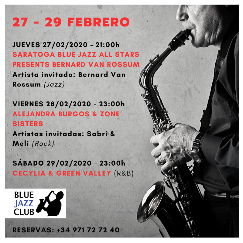 BlueJazzClub's tweet photo. 😍👉 ¡ACABANDO FEBRERO CON CLASE! Aquí tenéis las actuaciones de este fin de semana. Jazz, rock, R&amp;B... elige tu favorito y despide este mes como se merece. Haz ya tus reservas en el 971 72 72 40.

#HotelSaratoga #BlueJazzClub #livemusic #musiclovers #palmademallorca #rock #jazz https://t.co/WNFBGEbZMl