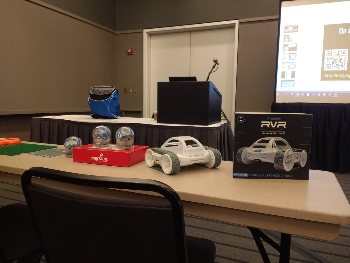 jfsengia's tweet photo. I know it's early fellow #Petandc2020 but @Sphero is ready to roll in room 330 at 8:00. Come see lesson ideas and implementation tips, along with a demo of the RVR @peteandc https://t.co/k2O2wZbBZn