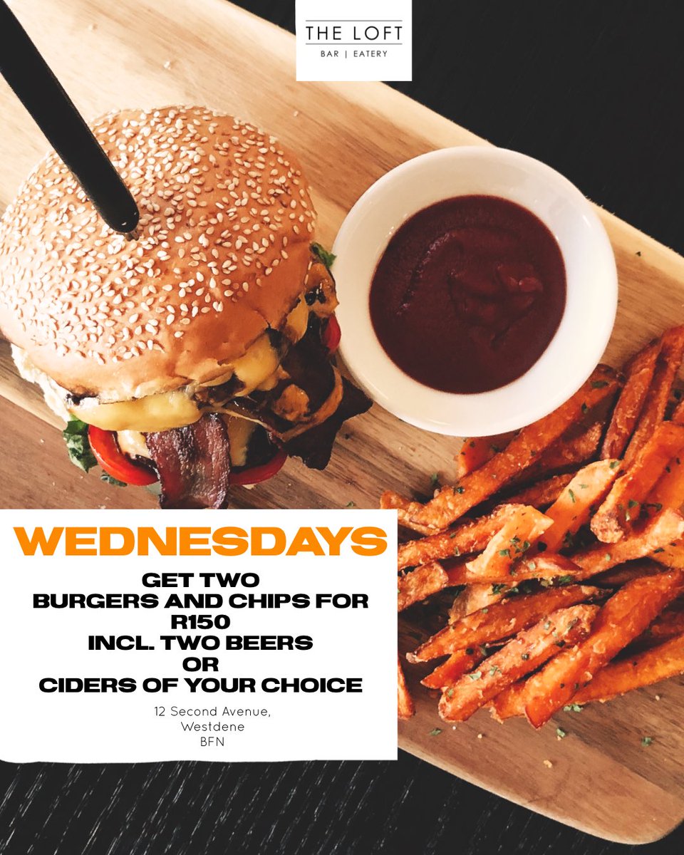 theloft_za's tweet photo. WHATS A WEDNESDAY WITHOUT A LOFT BURGER SPECIAL 🍔🍔🍔 https://t.co/rDBAtmxsj2