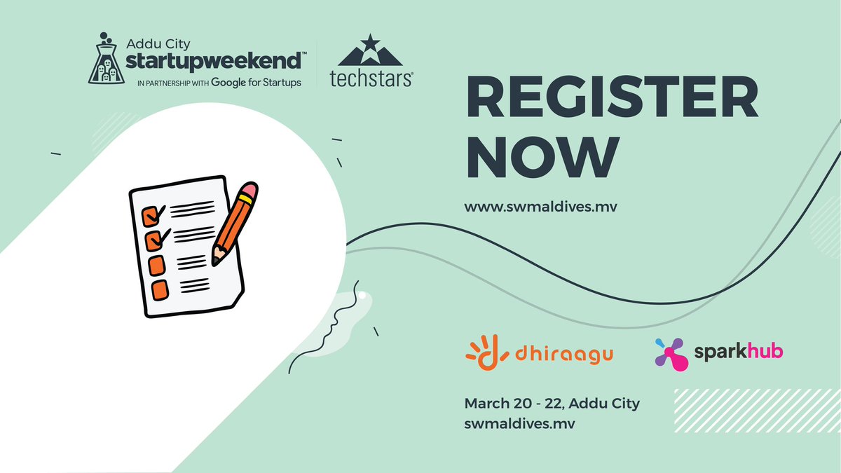 Our registration portal is now open! 

Register today to experience the highs, lows, fun and pressure that make up life at a startup in just 54hrs.

 ➡️ swmaldives.mv 

In partnership with <a href="/Dhiraagu/">Dhiraagu</a> &amp; <a href="/sparkhubmv/">SparkHub</a>

 #swmaldives