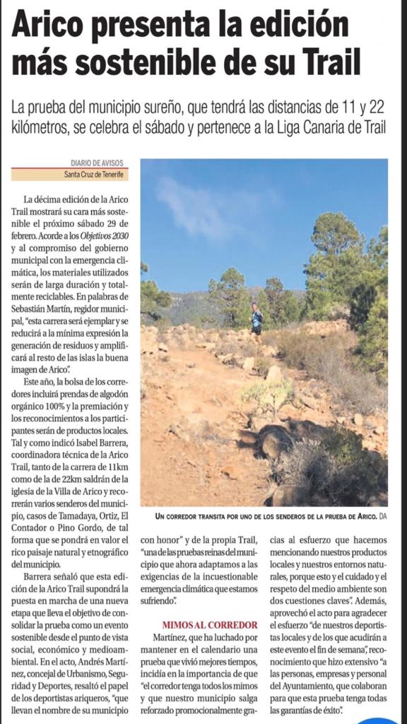 X ARICO TRAIL
2⃣9⃣ febrero
<a href="/AytoArico/">AyuntamientodeArico</a>
<a href="/diariodeavisos/">Diario de Avisos</a> 
#gestionsostenible
#somosesmiras