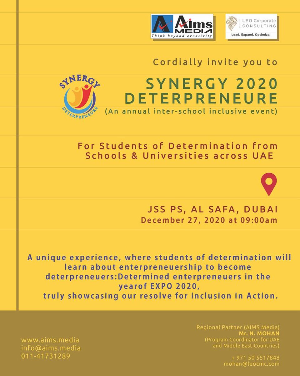 SmediaAim's tweet photo. #aims #aimsmedia #specialneeds #specialchildren #multimediaprogram #synergy #deterpreneur #2020 #studentswithdetermination #dubai #invitation #aemp #aimsproduction https://t.co/l4MmxcL94S