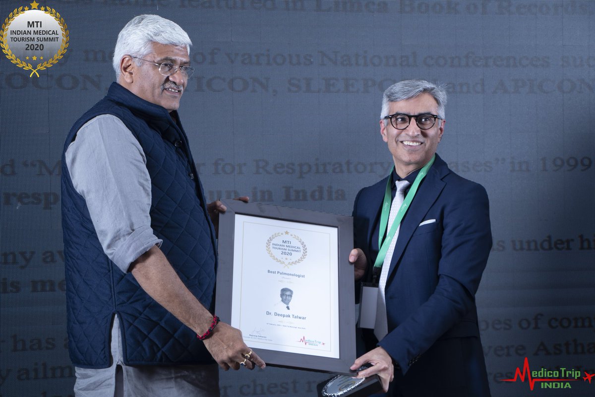 Dr Deepak Talwar (Sr Consultant&Chairman Metro #Respiratory #Pulmonology #SleepMedicine) awarded as #BestPulmonologist of the year by Shri @gssjodhpur (Honorable Minister @MoJSDoWRRDGR) in #Indian_Medical_Tourism_Summit_2020 organised by @medicotripindia at @TajHotels, #NewDelhi.