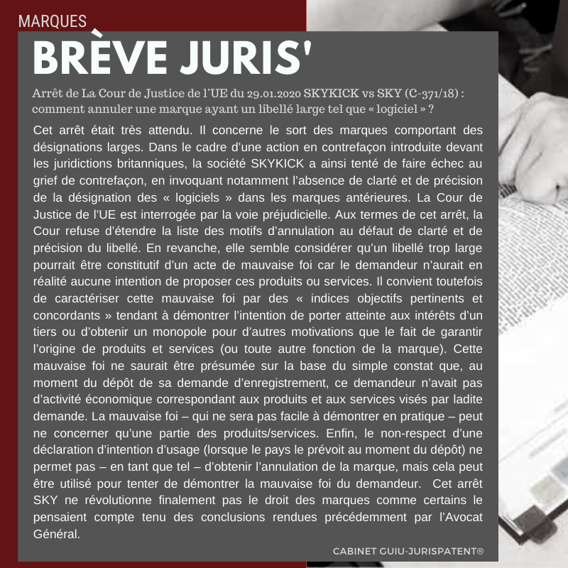 📢®️Nouvelle Brève Juris' #Marques! Sujet de la semaine: comment annuler une marque ayant un libellé large tel que « #logiciel » ? 💻

N'hésitez pas à vous abonner pour ne plus rien rater !! 

Plus d'infos, ci-dessous ⤵️⤵️⤵️
#PI #IP #logiciel #marque