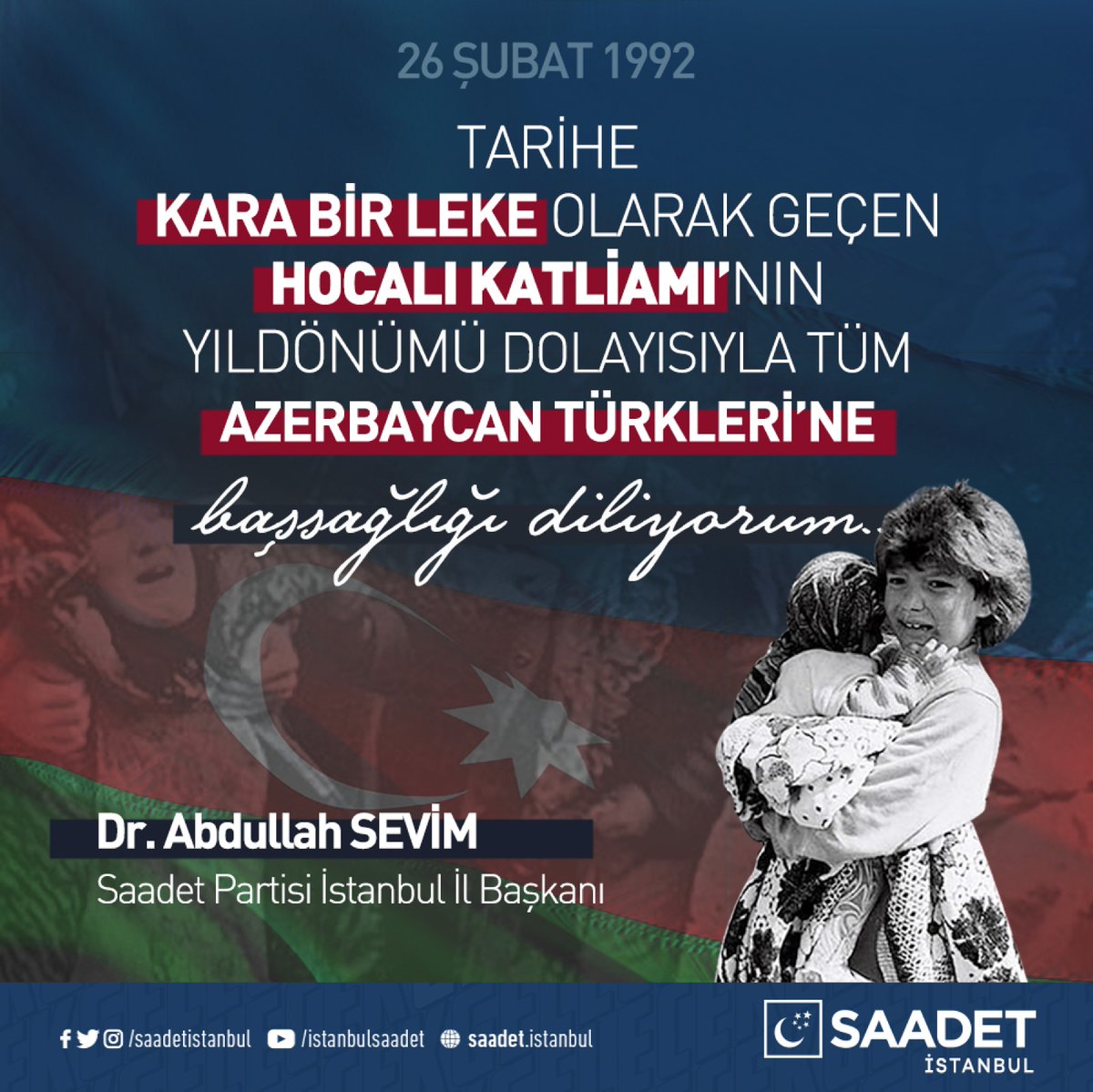 Tarihe kara bir leke olarak geçen Hocalı Katliamı'nın yıldönümü dolayısıyla tüm Azerbaycan Türkleri'ne başsağlığı diliyorum.

#HocalıKatliamı