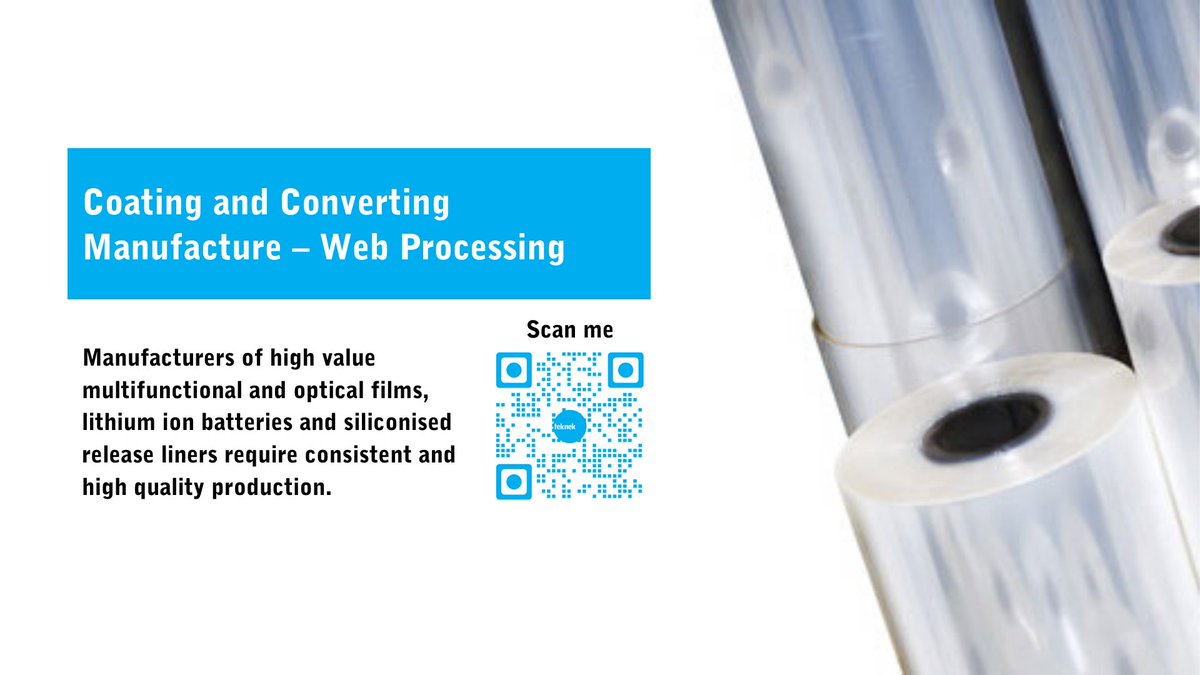 teknek's tweet image. Scan the QR code or click the link below to read all about the typical applications for Teknek machines in coating and converting manufacture. 

teknek.com/markets/wide-w…

#batterytechnology #webprocessing #manufacturing