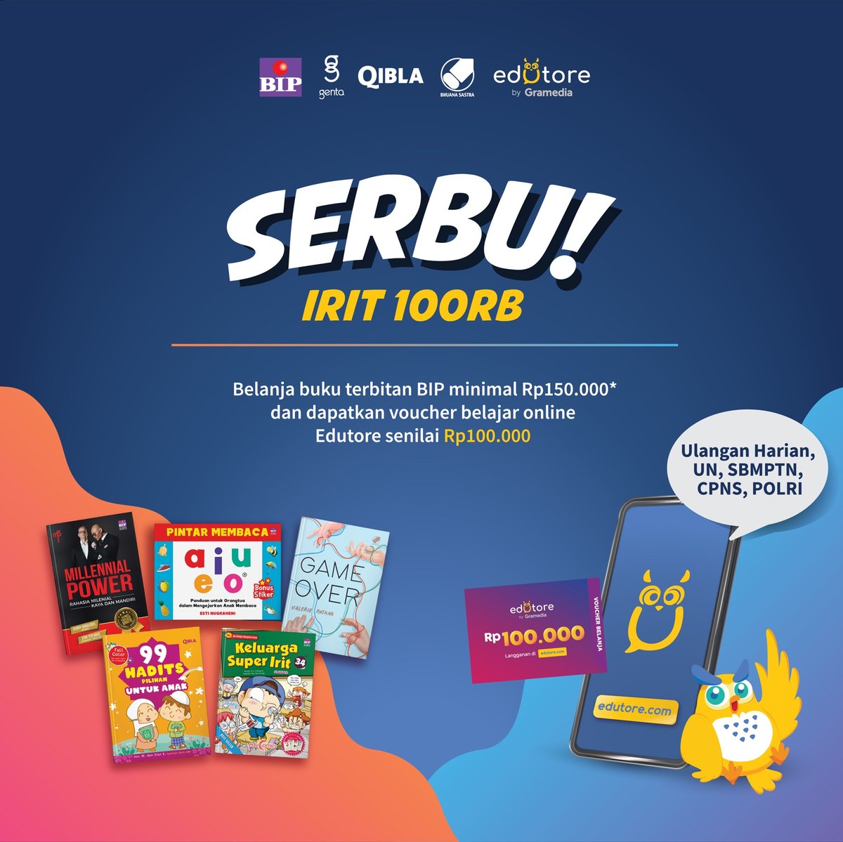 edutorecom's tweet photo. Hai Edufriends!

Setiap pembelian buku BIP senilai 150.000, kamu bisa dapatkan voucher langganan Edutore yang bisa kamu pakai untuk latihan soal ulangan, UN, UTBK, dll.⁣
⁣
Waaah langsung aja SERBU promonya di toko Gramedia terdekat di kotamu! 🎉⁣
⁣
#Edutore #SemuaBisaPintar⁣ https://t.co/QggtgCHtbx
