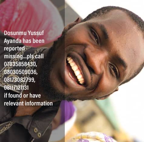 dejitheengine's tweet photo. DOSUNMU Yusuf Ayanda,is a civil eng. student of Obafemi Awolowo University(OAU).he has been missing since 27th of Jan. 2020. Pls anybody who knows his whereabout, kindly report to the nearest police station

 pops on your TL?  kindly help RT ..for someone who needs to see this!🙏 https://t.co/dC9ES02olZ