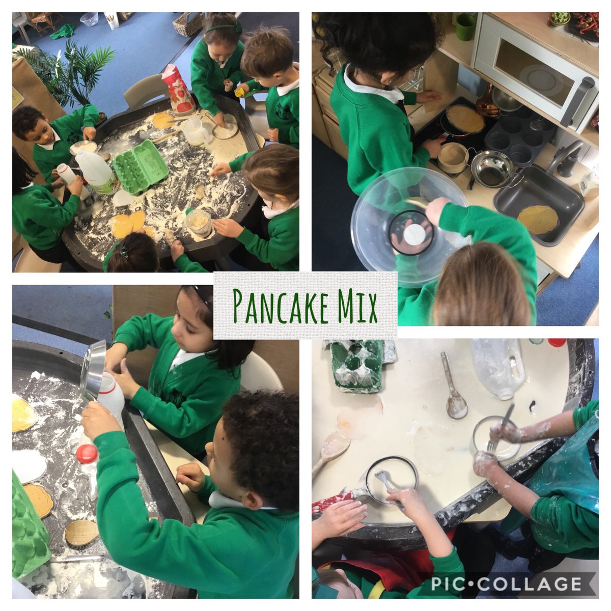 We had a ‘flipping’ good Pancake Day 👩‍🍳🥚🥛👨🏻‍🍳 mixing, stirring, pouring and adding ingredients together with “a pinch more flour” (HA). #PancakeDay #shrovetuesday #writingforapurpose #eyfs