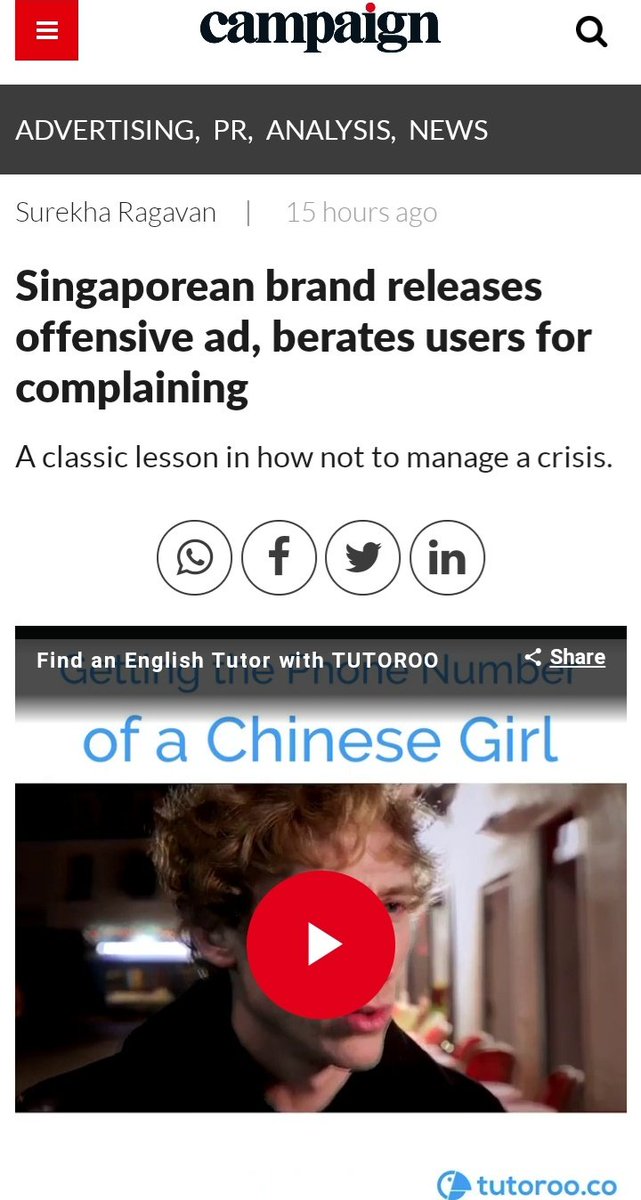 tamhauyu's tweet photo. Recently a highly gross @ContactTutoroo ad, 'Getting the Phone number of a Chinese girl', made rounds online
.@SurekhaRagavan interviewed me about it for @CampaignAsia. Have a read, registration is free.
#racism #sexism #fetishisation #asianstereotypes
https://t.co/LmLb6H76cX https://t.co/JnVBMRzFxW