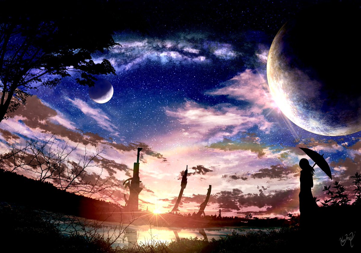 夕焼け空と影 クメキのイラスト 夕焼け空と影 クメキのイラスト