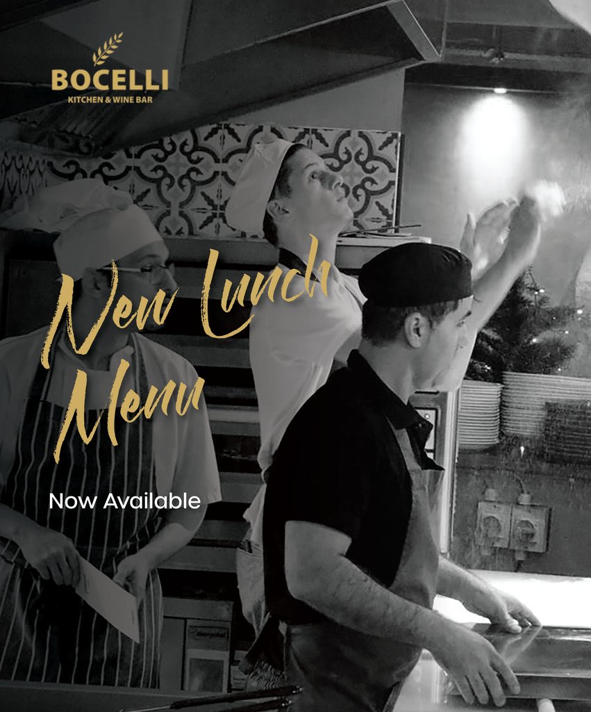 New Menu Now Available 🍝🇮🇹

We are delighted to announce we have launched our brand new lunch here at Bocelli Kitchen &amp; Wine Bar, bringing you traditional Italian dishes with a modern twist!

Our Lunch Menu is available Mon - Friday from 12 - 5 pm.