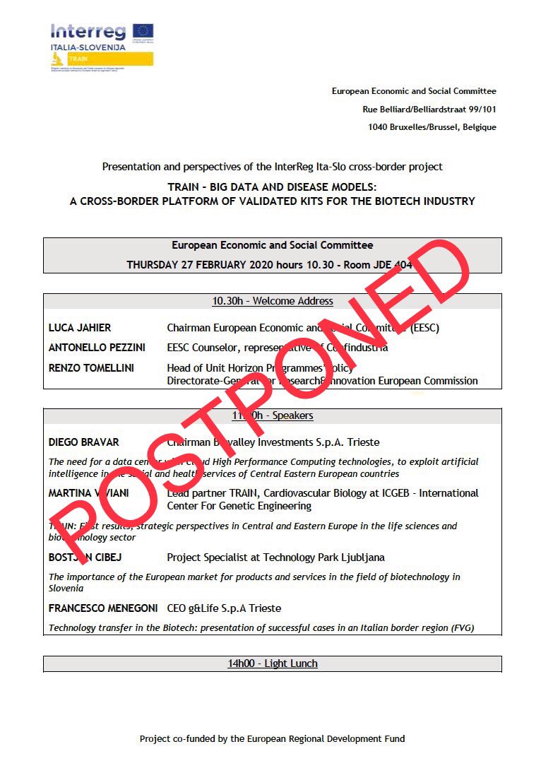 prjTRAIN's tweet photo. 📢 The #TRAINforInnovation event scheduled for tomorrow, 27 February in Brussels, has been postponed.  
We will keep you informed! https://t.co/952Tc5yn5s