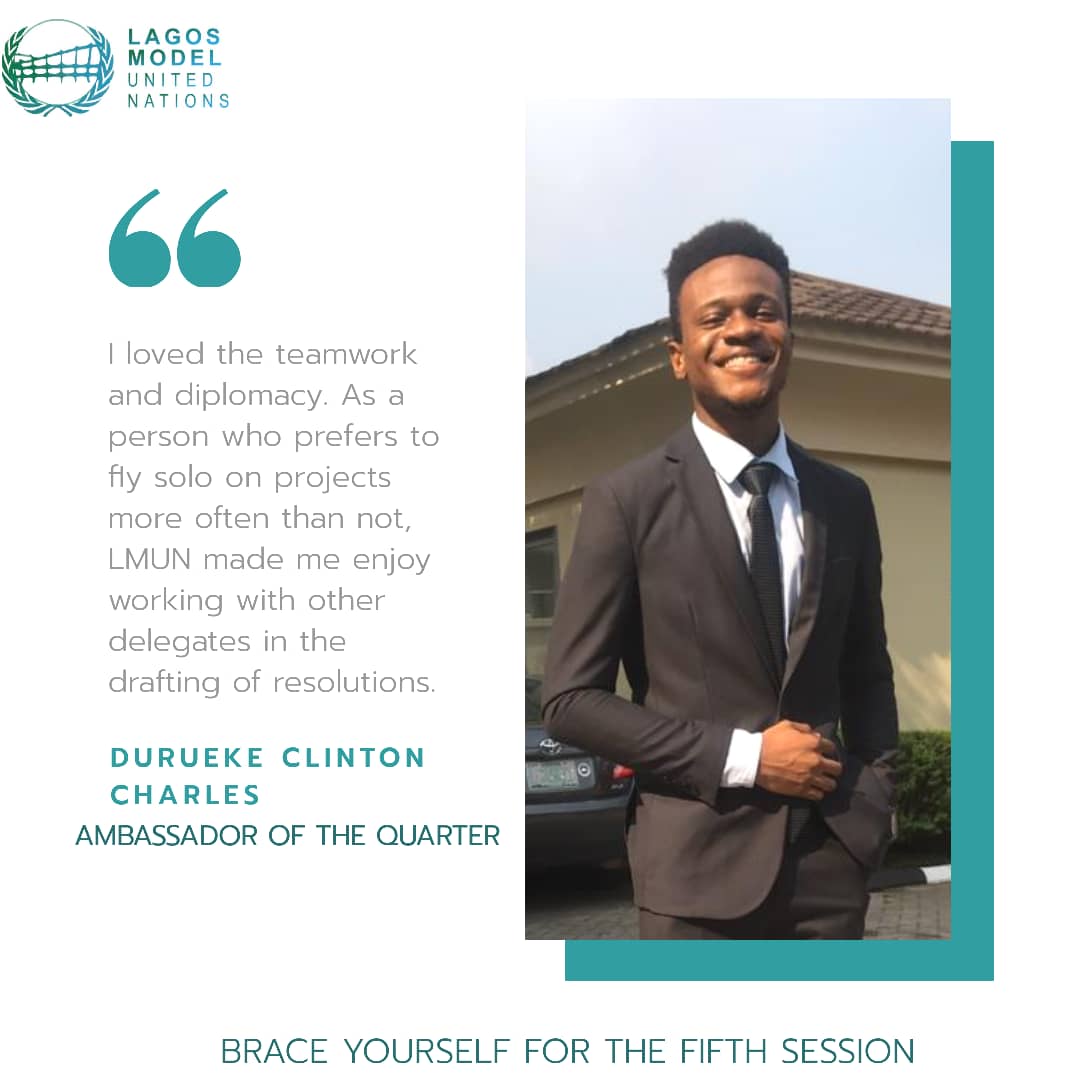 lmun_ng's tweet photo. The LMUN staff presents to you our AMBASSADOR OF THE QUARTER.💃🏾
Name: Durueke Clinton Charles
School: University of Lagos, Akoka
Faculty/ Department: Law
Level: 400
MUN experience (if any): - Delegate, Lagos Model United Nations 2018.
- Delegate, Lagos Model United Nations 2019. https://t.co/89TTyEf8Xw