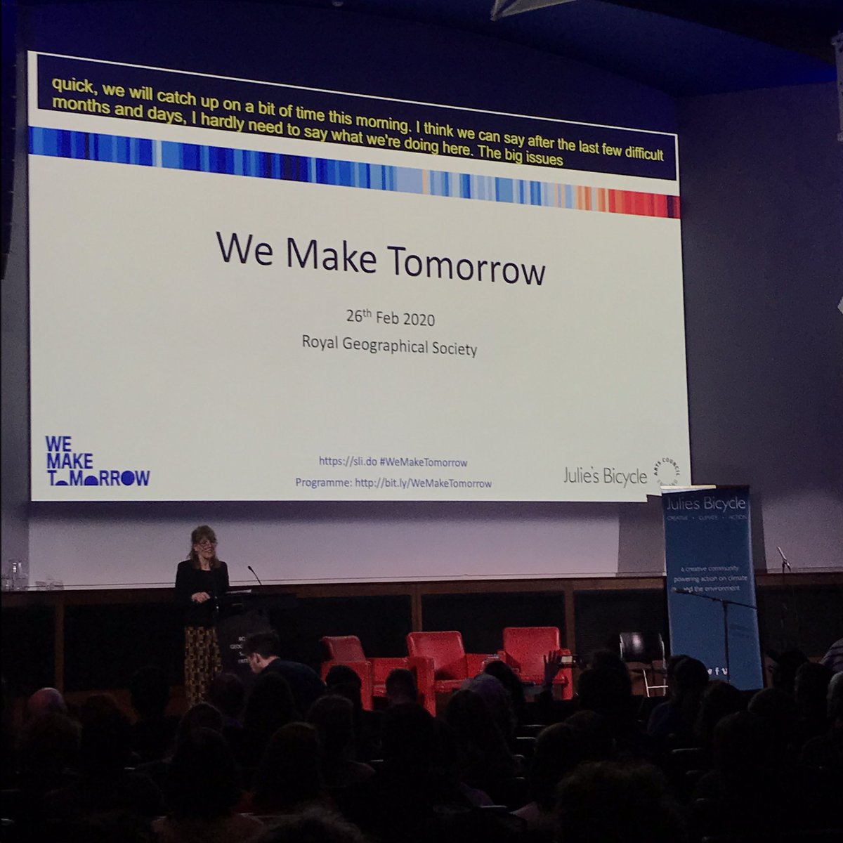 excited and full of anticipation for the @JuliesBicycle and @ace_national conference #WeMakeTomorrow (today) - sold out, full of people ready to connect culture to climate change and to social justice
