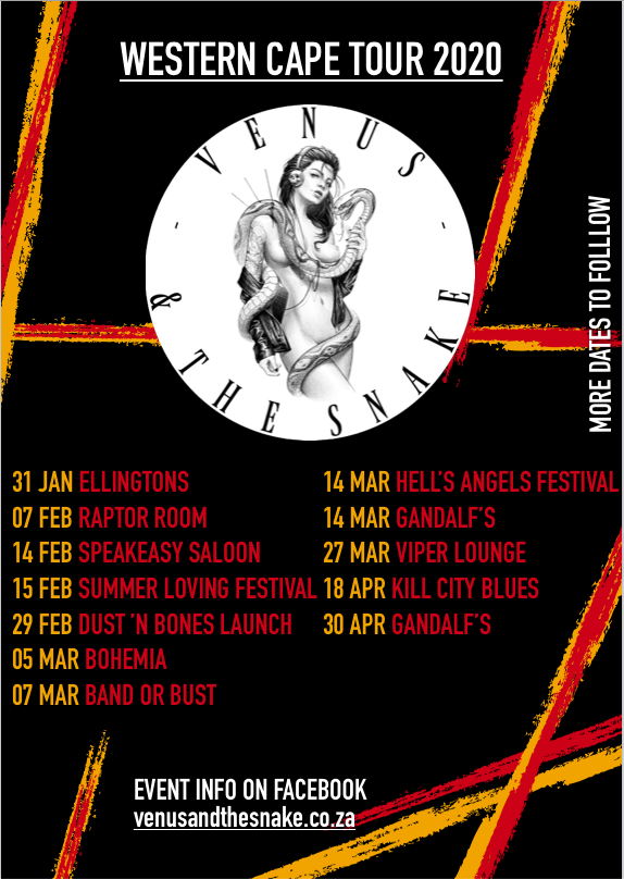 What’s up everyone!

Venus &amp; The Snake is currently doing a Western Cape Tour and it’s been going great so far! Our next event is happening this saturday and we can’t wait. Event info on Facebook.