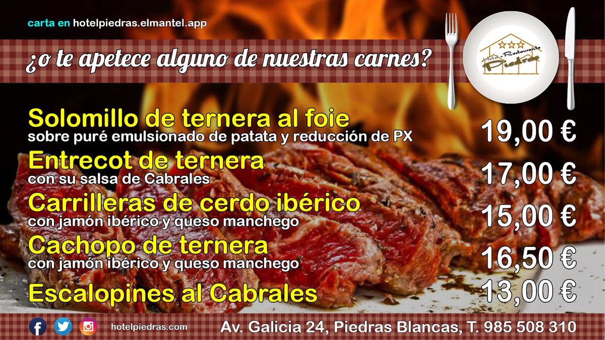Menú 👩‍🍳 miércoles 26/2/2020 ▶️ 10,00€
PRIMERO A ELEGIR
Fabada asturiana
Fideuá de carne
Ensalada de atún y pimientos
SEGUNDO A ELEGIR
Merluza a la plancha
Muslo de pollo asado
INCLUYE
Postre casero, pan, bodega
🚗 goo.gl/maps/TTFf94Ga4…
#menupiedras
#menuaviles