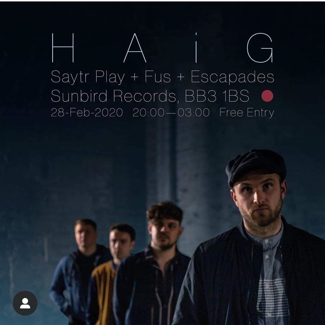 We have @HAiGband here at @SunbirdRecords on Friday along with @SaytrPlay Escapades & F|U|S 🤟 FREE ENTRY 🔴 Doors at 8pm 🔴 #bands #livemusic #indie #rock #alternativerock #darwen #sunbirdrecords