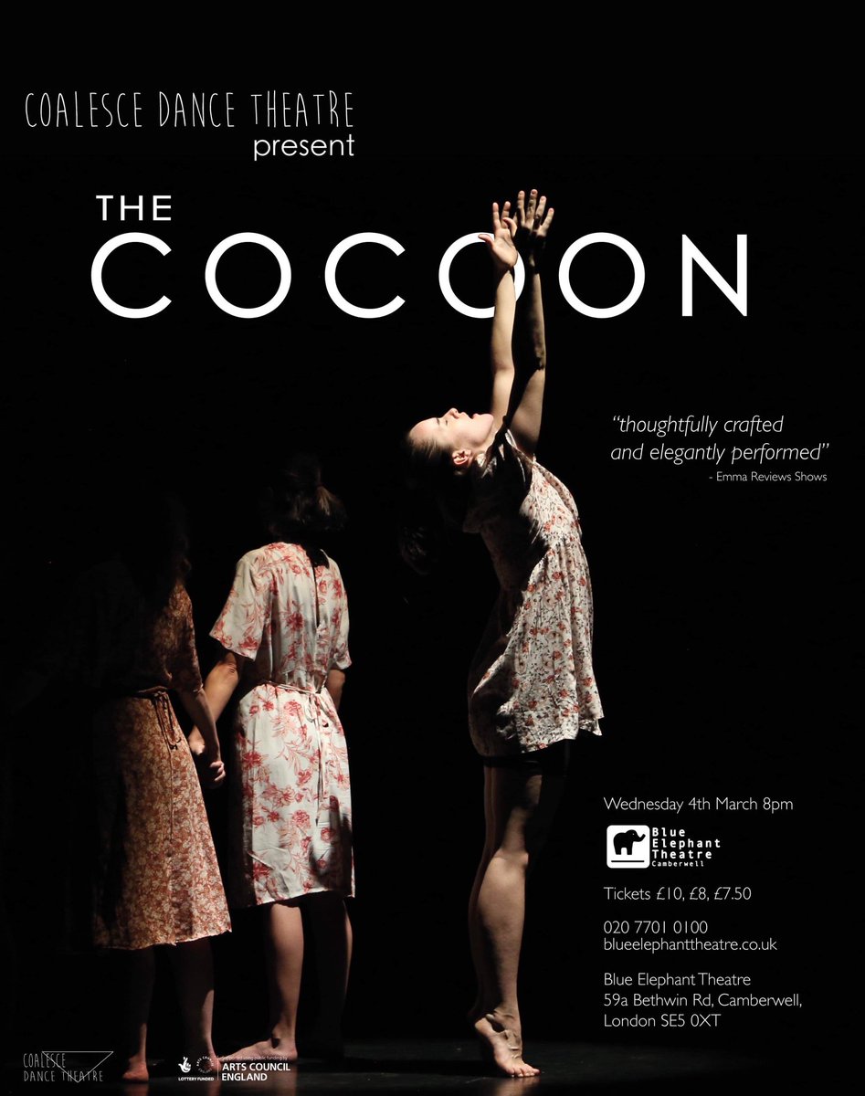 Coalesce Dance Theatre (@coalescedance) on Twitter photo We are super excited to bring our new dance theatre work The Cocoon to London next week! On 4th March we will be at <a href="/BETCamberwell/">Blue Elephant Theatre</a> Please share with your networks and get your tickets online now! We are super excited to bring our new dance theatre work The Cocoon to London next week! On 4th March we will be at <a href="/BETCamberwell/">Blue Elephant Theatre</a> Please share with your networks and get your tickets online now!