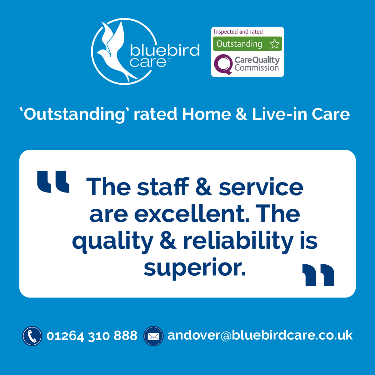 BluebirdCareAS's tweet image. If you're looking for outstanding rated Home or Live-in Care, we can help! 🌟

We're proud to be the first care provider in the Test Valley rated as "Overall Outstanding" by the Care Quality Commission. You can check out their full review here: cqc.org.uk/location/1-202…