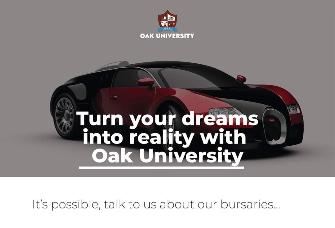 OakUniversity's tweet photo. Turn your dreams into reality with Oak University.

It’s possible, talk to us about our bursaries...

Apply for June intake 2020...!

Call us on: 0975907678 or 0954304268

#MyOak
#100%BursariesAvalaible
#DreamsBecomeTrue @beejayngosa 
@therealmantel https://t.co/tlKDN1cCKj