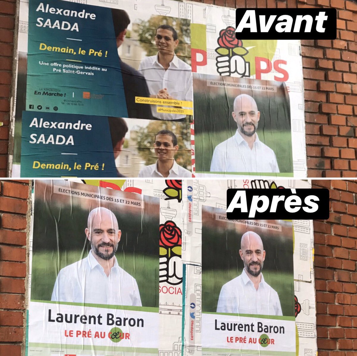NaccacheSarahP's tweet photo. Donc le candidat @laurent_baron @lepreaucoeur croit avoir le monopole du collage ne laissant pas les autres s’exprimer? Avec @DemainLePre @AlexandreSaada il avait sa place sans soucis. À quand une campagne dans le respect?
#vivelademocratie #Municipales2020 #PreSaintGervais https://t.co/BVQnPD5CLW