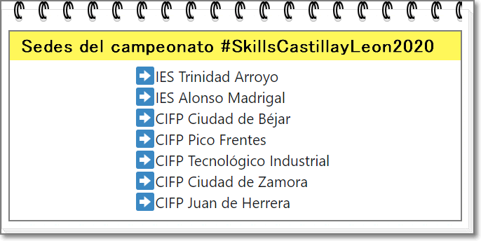educacyl's tweet photo. Comienza la cuenta atrás para #SkillsCastillayLeon2020. 
7 sedes acogerán en mayo de 2020 los campeonatos de #FP:
▶️ IES Trinidad Arroyo
▶️ @iesalonsodemad1 
▶️ @fpbejar 
▶️ @cifppicofrentes 
▶️ @cifptecin 
▶️ @cifpzamora
▶️ @cifpjuanherrera
Vía  @DGM_aldo https://t.co/Uh44dAtdAm