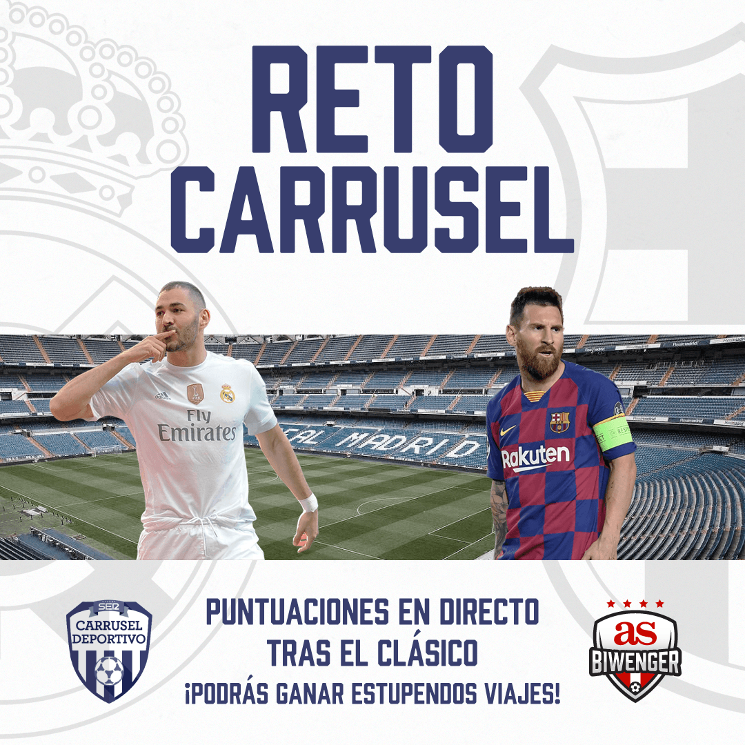 🚨 ¡¡Llega el Clásico!! 🚨 

⚽️ Biwenger y 📻 <a href="/carrusel/">Carrusel Deportivo</a> traen...🥁¡El Reto Carrusel!

🎙️ Puntuaciones EN DIRECTO de <a href="/garridocarrusel/">Dani Garrido</a> tras el partido

🎁 2 noches en un hotel 5 estrellas para los 3 primeros 😱 

📝Link: biwenger.as.com/join/fplCZ59hb…

➕info: biwenger.as.com/blog/este-clas…