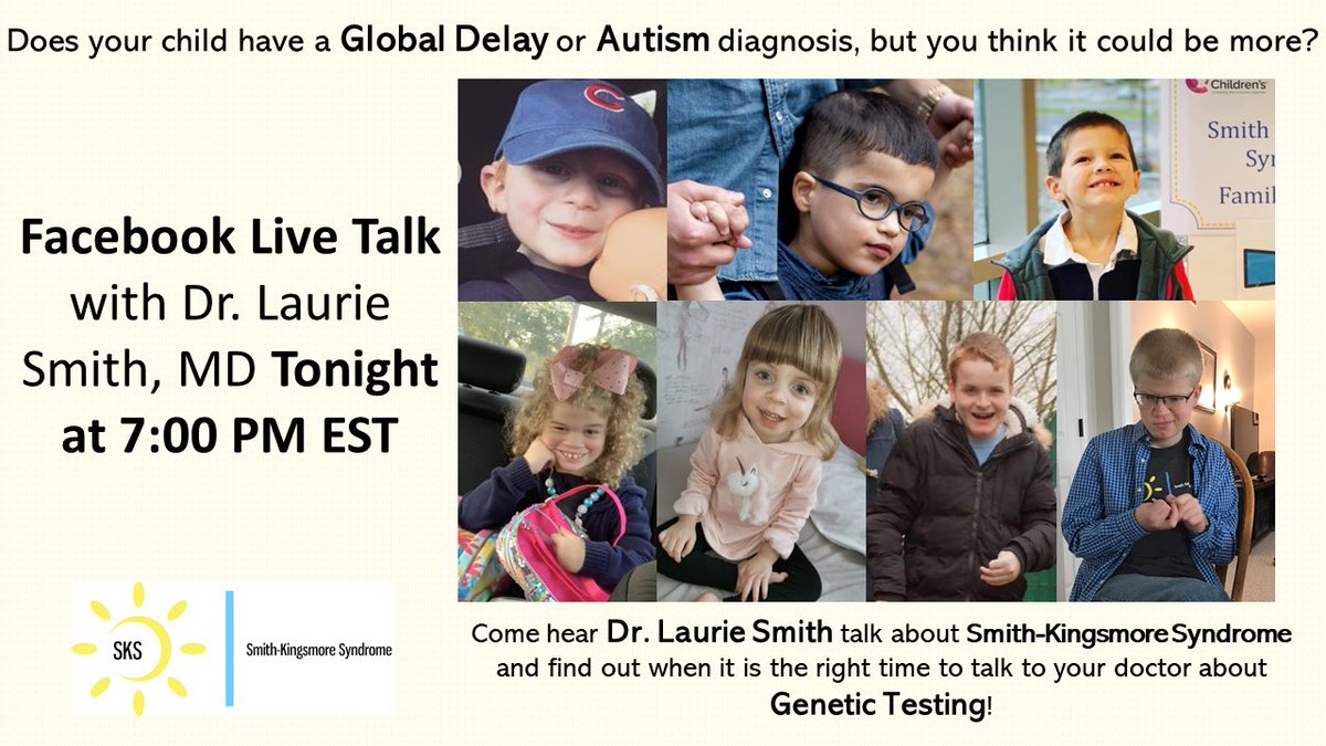 SmithKingsmore's tweet photo. Join us tonight for a live talk with Dr. Laurie Smith!
#globaldelay #autism #mTOR #undiagnosed https://t.co/Nd85dUz3SC