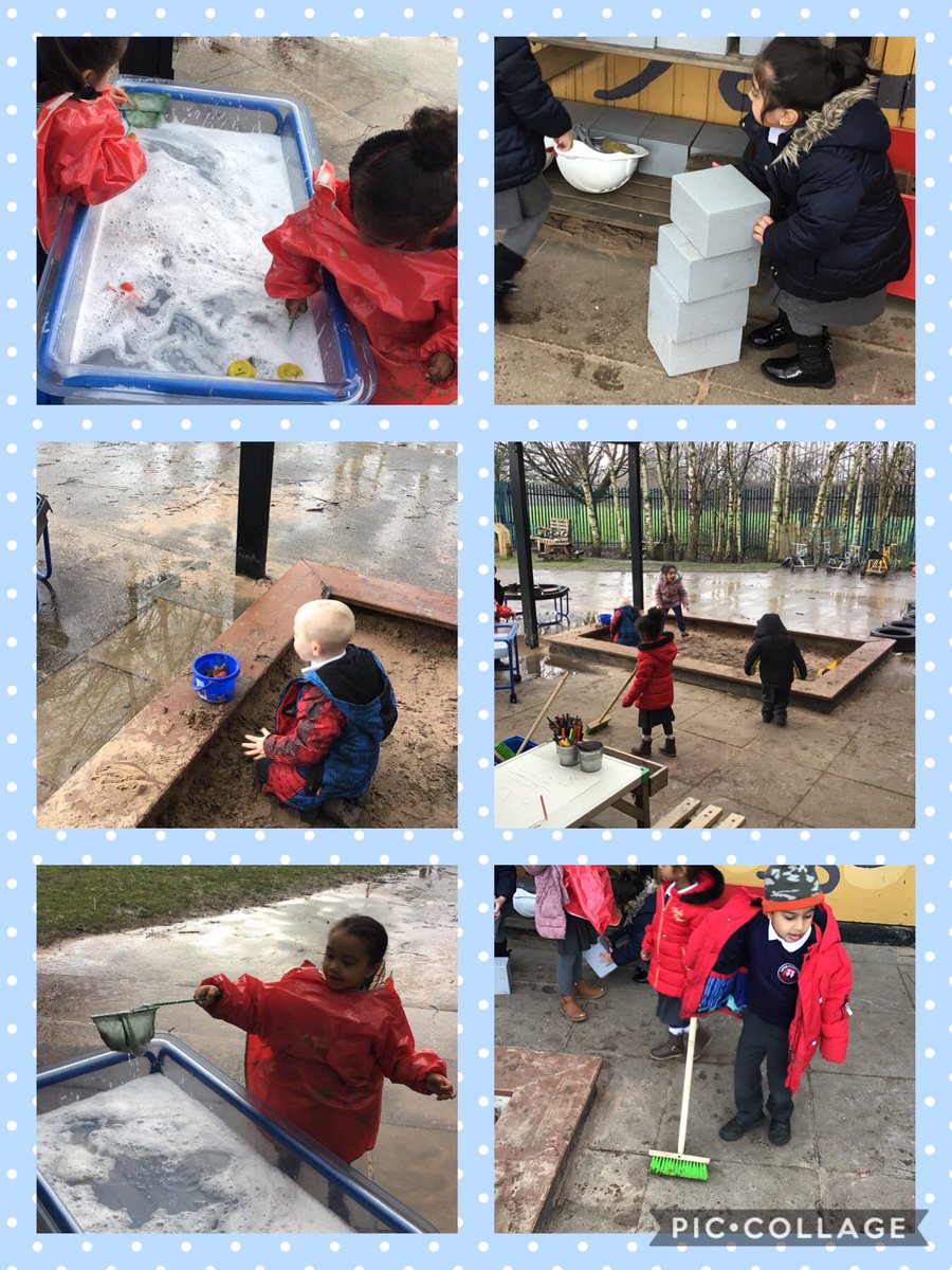 bartoneyfs's tweet photo. The rain doesn’t stop EYFS going out. We dug in the sand, explored in the bubbles, built a tower and brushed up the floor. #WhatRain #NothingCanHoldUsBack https://t.co/a37pggoruD