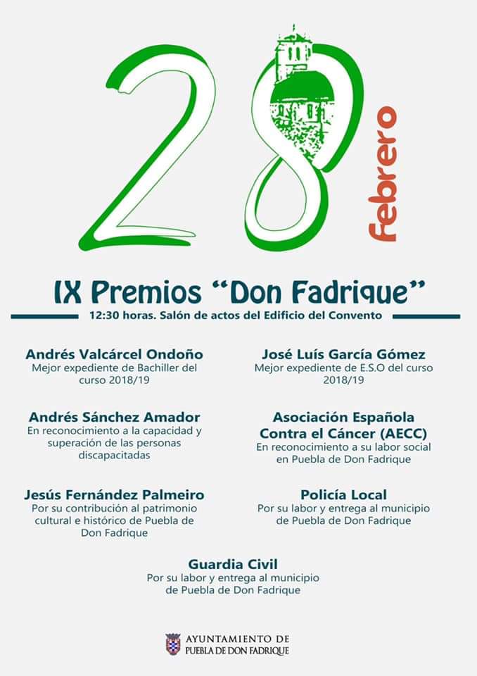 Mancomunidad1's tweet photo. Puebla de Don Fadrique entregará sus novenos Premios "Don Fadrique" el Día de Andalucía, #ComarcadeHuescar #PuebladeDonFadrique
https://t.co/yDKVoy413X https://t.co/BqZfiEN7Xr