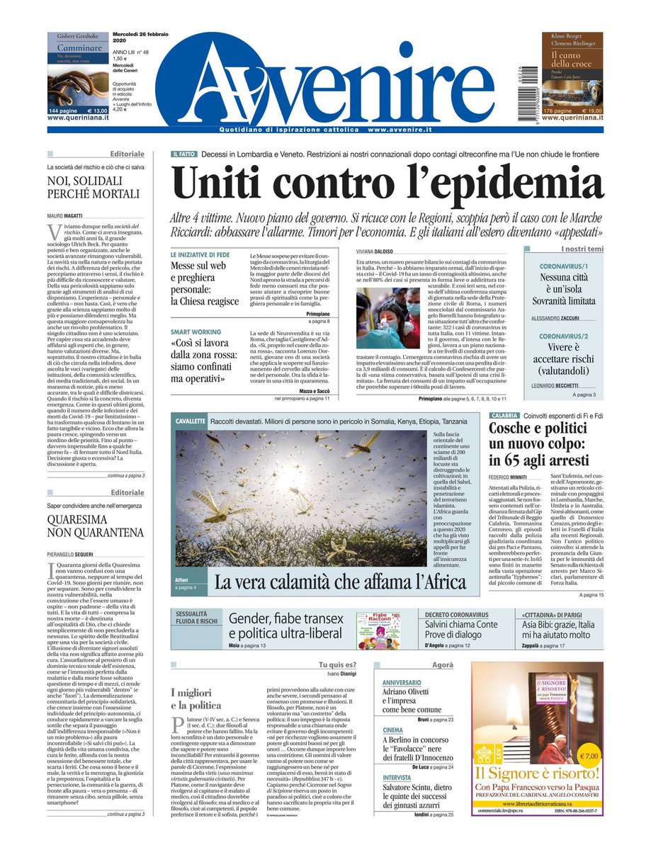 Decollanz's tweet photo. Tra i vari giornali, @Avvenire_Nei è uno di quelli che meglio sta raccontando il #coronavirus e le sue implicazioni. Complimenti. #COVIDー19 #CODVID19italia https://t.co/nbl8XDjJTp