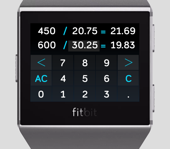 NOVY_NN's tweet photo. 洗剤の詰替どっちがお得かを、店先でこっそり計算するfitbit用アプリ「単価電卓」更新しました。(V1.0.3)
https://t.co/xz8pHJnjgF
「セントは入力できないの？」とのご意見頂きましたので小数点ボタンを追加しました。
#fitbit #versa #ionic #made4fitbit https://t.co/Q2WLIvcZjd