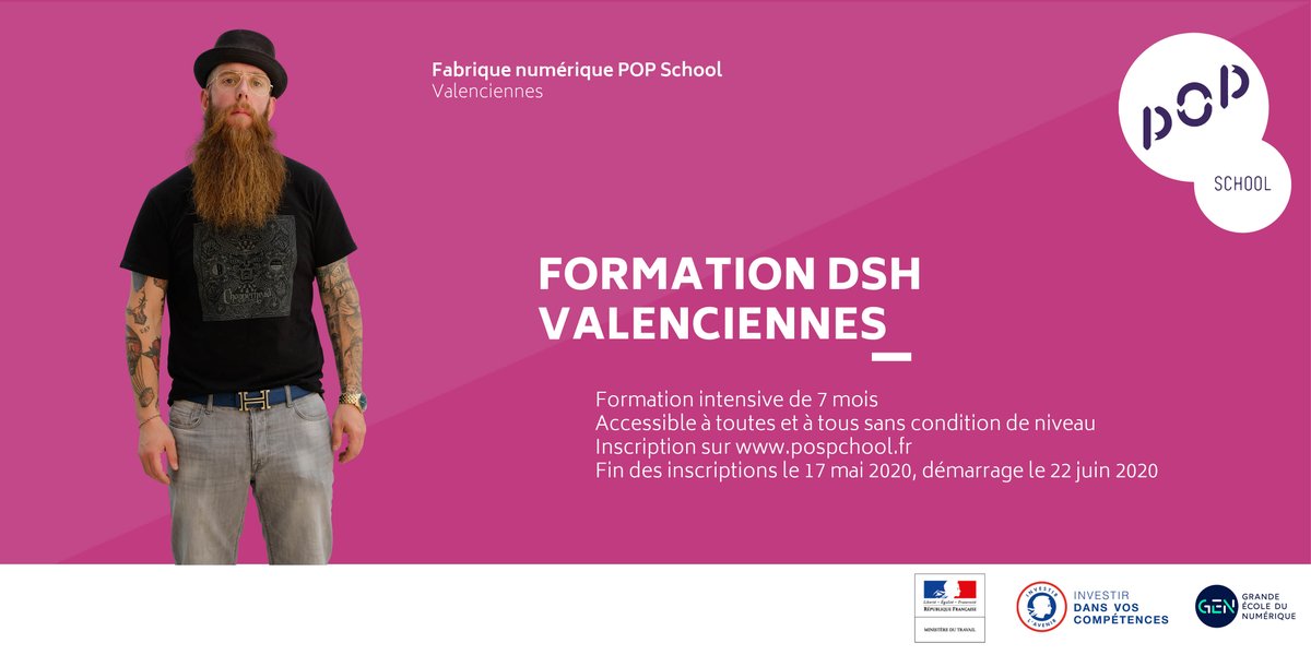 [ POP School - Valenciennes ]
Postule à notre formation POP School Valenciennes pour devenir DSH !
▪️ Démarrage : 22 juin 2020
▪️ Fin des inscriptions : 17 mai 2020
Inscris-toi dès maintenant sur notre site 👉 popschool.fr <a href="/Ecole_Numerique/">La Grande École du Numérique</a> #gen #job #formation